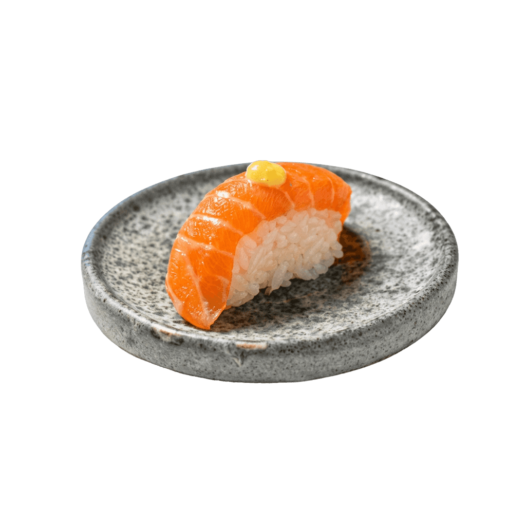 Nigiri Flamberet laks med hvidløg 2 stk.